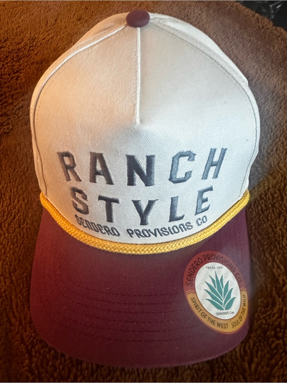Sendero Provisions Ranch Style Trucker Cap - Cream and Maroon